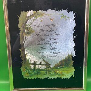 Kafka Screened Etching Metal Foil Silhouette Faith Love Inspirational Framed Art